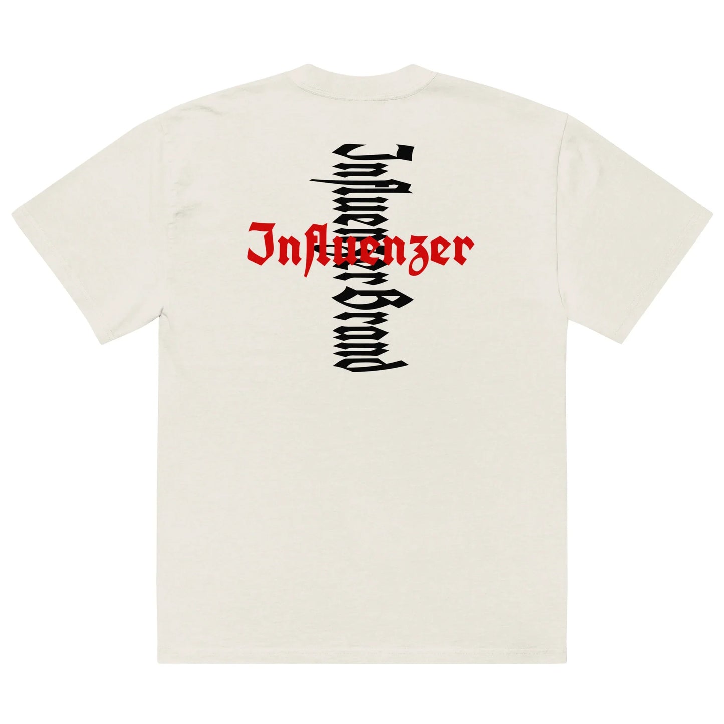 Oversized faded bone Christian streetwear t-shirt with bold cross logo design on back